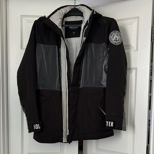 Hollister Black and Gray Men's Hooded Performance Jacket